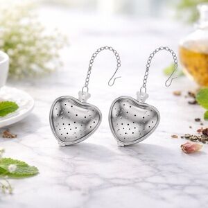 2 Stainless Steel Silver Heart-Shaped Tea Infusers
